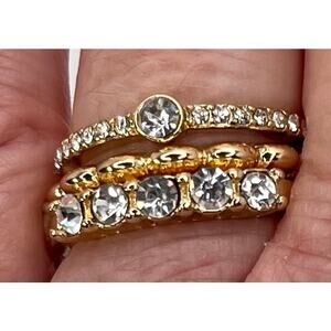 Ettika Fashion Jewelry  3 Gold Rhinestone Ring Set GTRS078 7.5/8 NWT